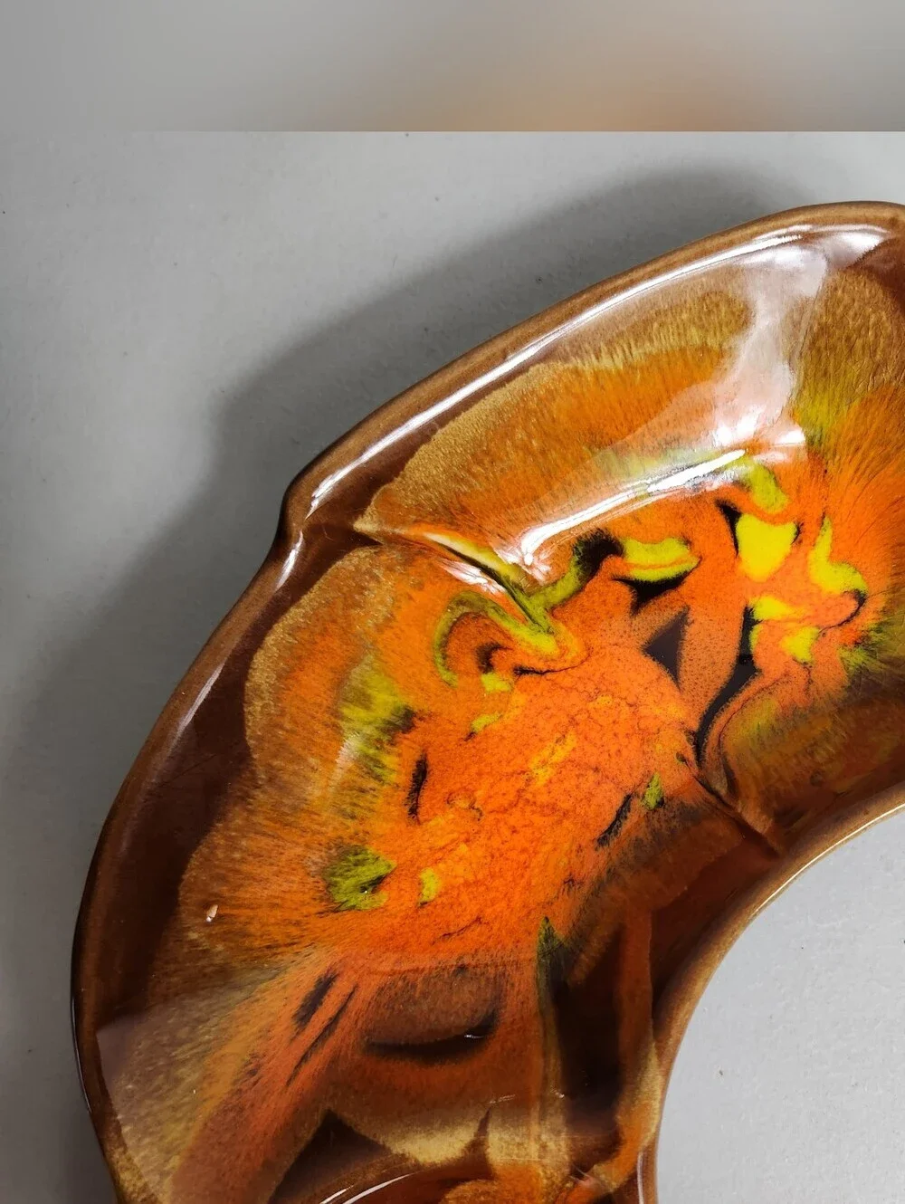 California Pottery VTG Brown/Orange Drip Glaze Deli/Relish Dishes Lazy Susan